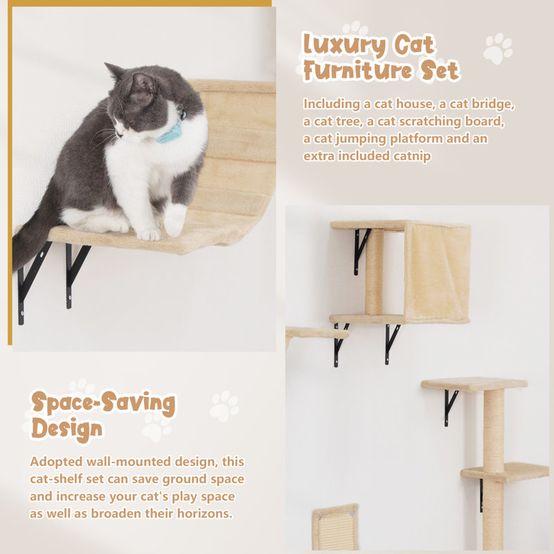 Tucker Murphy Pet Dyneshia 6 Pcs Wall Mounted Cat Tree Shelves Activity Center Wayfair